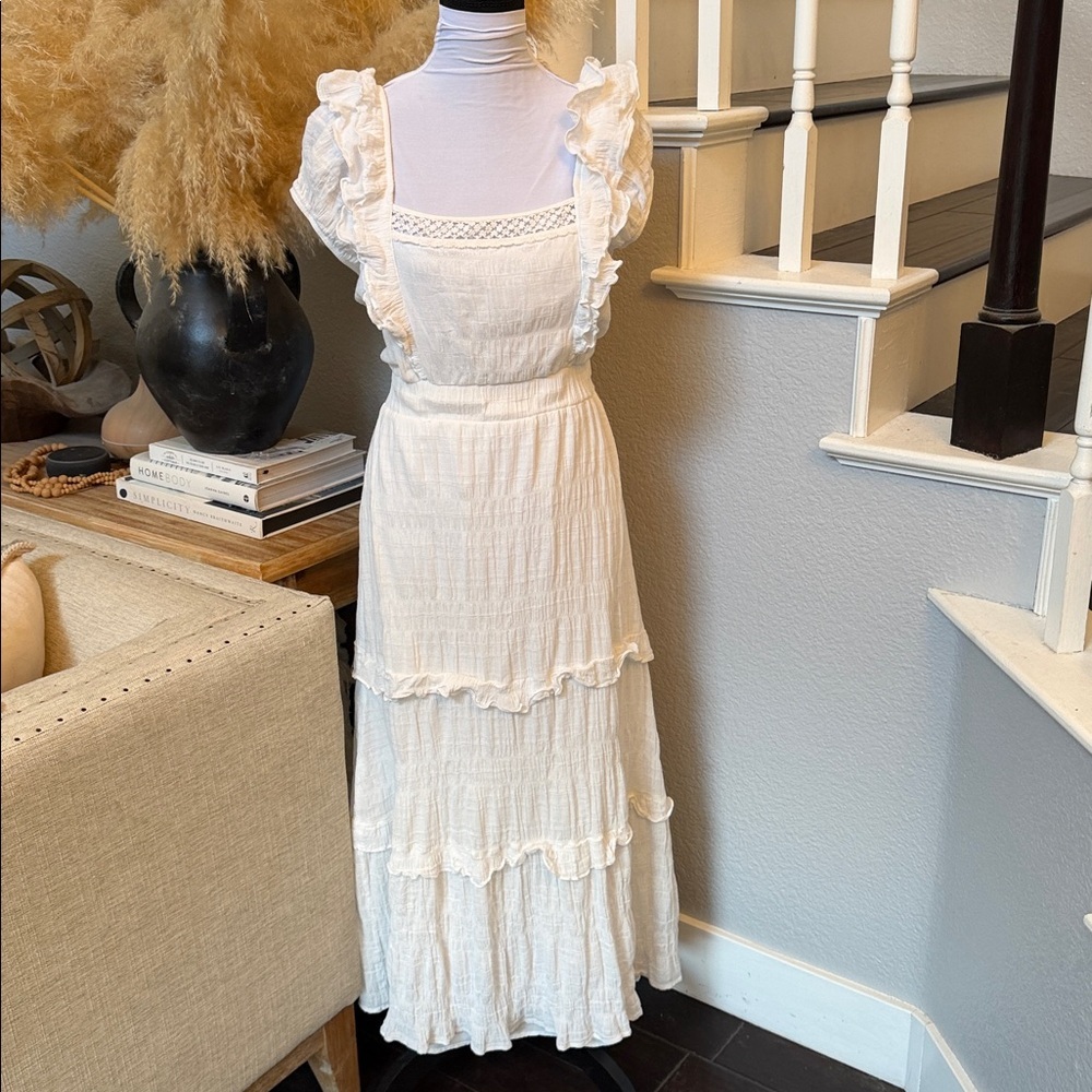 Betsey Johnson Snow White Ruffled Sleeveless Tiered Midi Dress Size Large - Picture 2 of 8